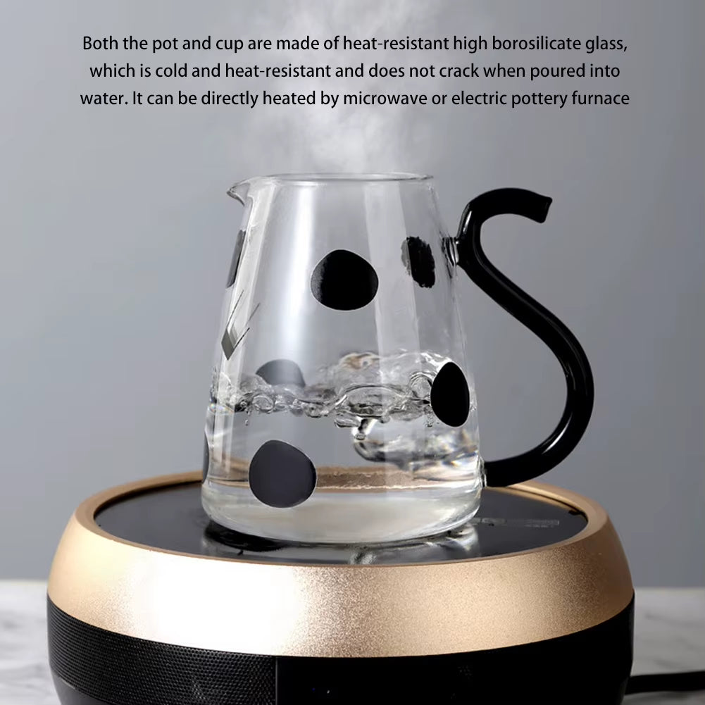 Glass Cold Water Kettle with Handle Lovely Cartoon Cow Cold Cup Flowering Teapot Milk Iced Beverage Bottle Jug Kitchen Supplies