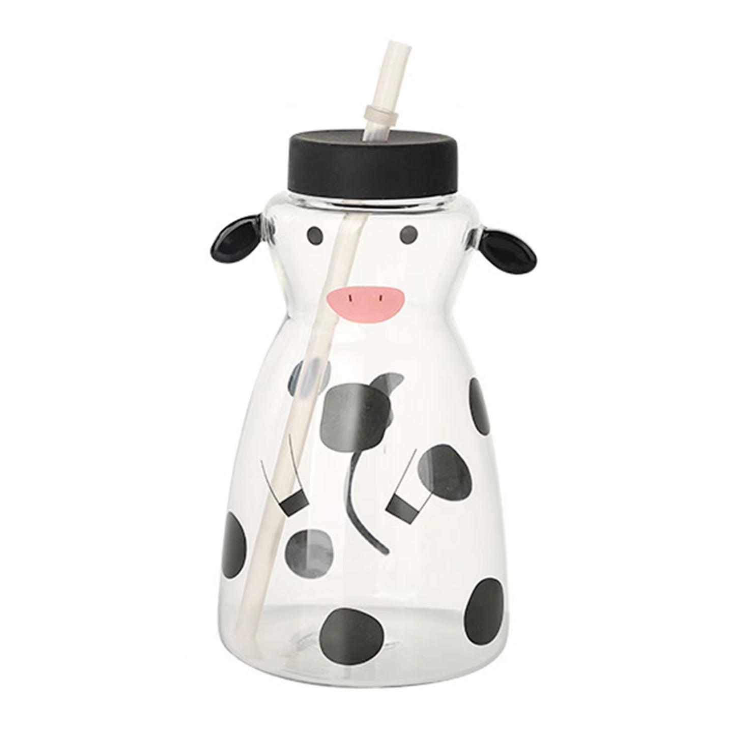 Glass Cold Water Kettle with Handle Lovely Cartoon Cow Cold Cup Flowering Teapot Milk Iced Beverage Bottle Jug Kitchen Supplies